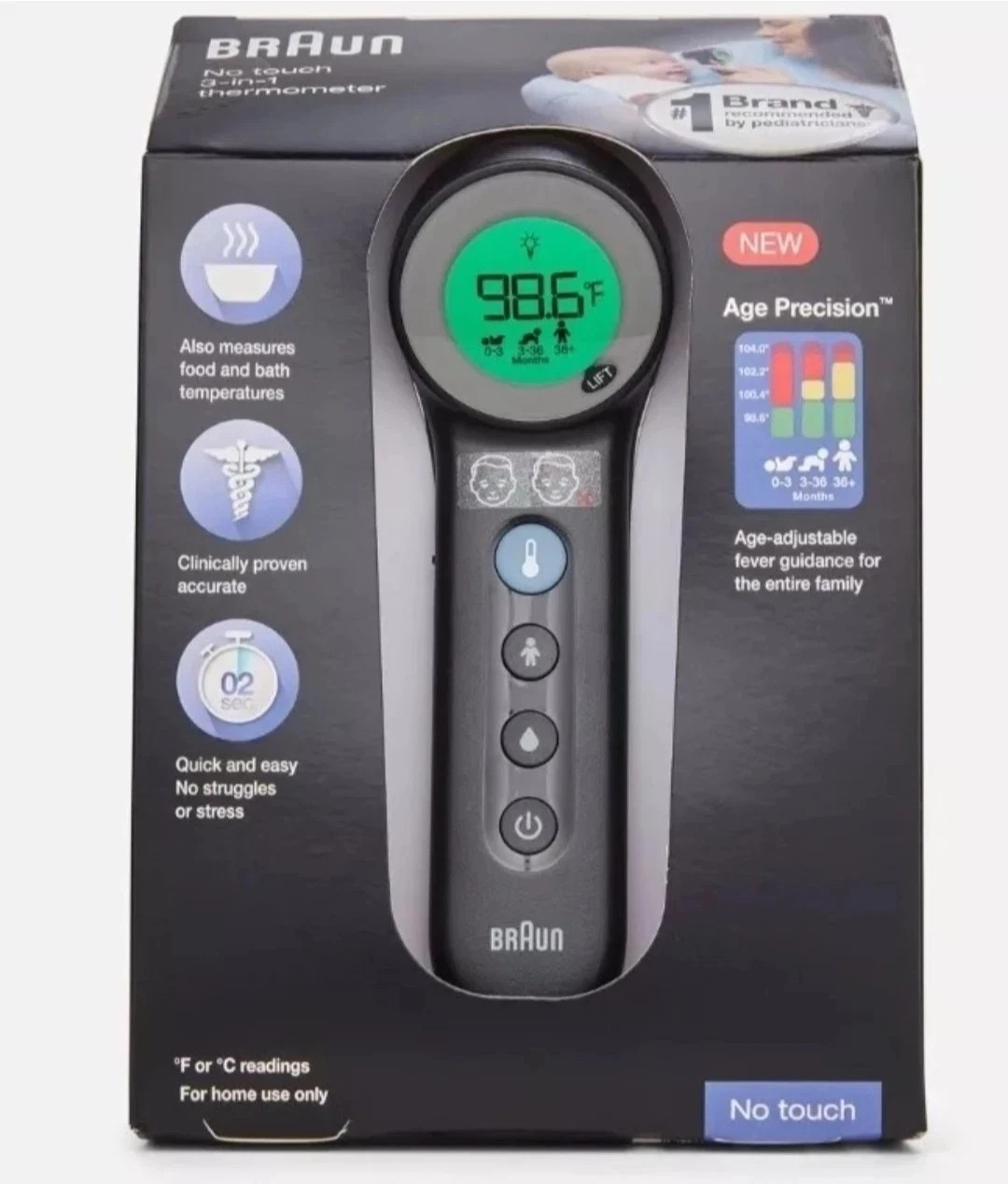 Braun No Touch 3 In 1 Thermometer Black BNT400 Forehead New In Box Sealed