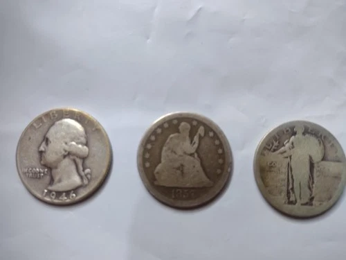 3 90% Silver Quarters 1946 Washington 1857 Sitting Liberty -Standing Liberty ?