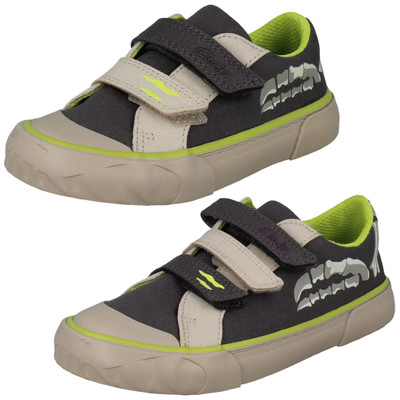 Jungen Clarks Canvas Dino maschinenwaschbare Schuhe Gummipuffer Foxing Stomp