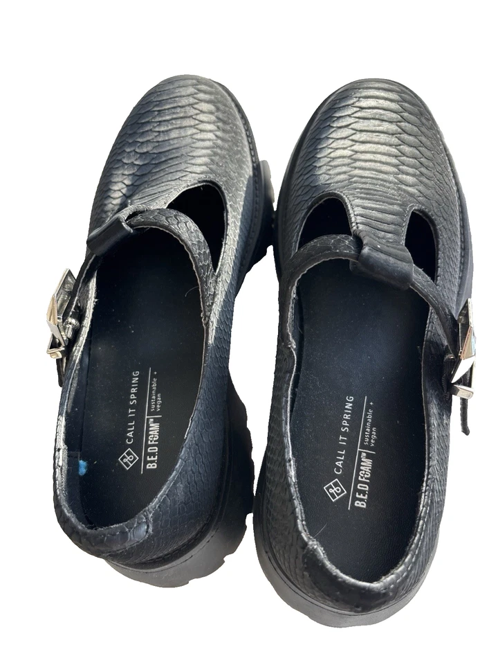 NWOT Call It Spring Size 7.5 Amelya Mary Janes Black Vegan Platform Lug Sole - Image 2 of 4