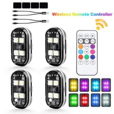 4x Wireless Rgb Led Strobe Lights Remote Rechargeable Car Motorcycle Drone Lamp 4x Wireless Rgb Led Strobe Lights Remote Rechargeable Car Motorcycle Drone Lamp