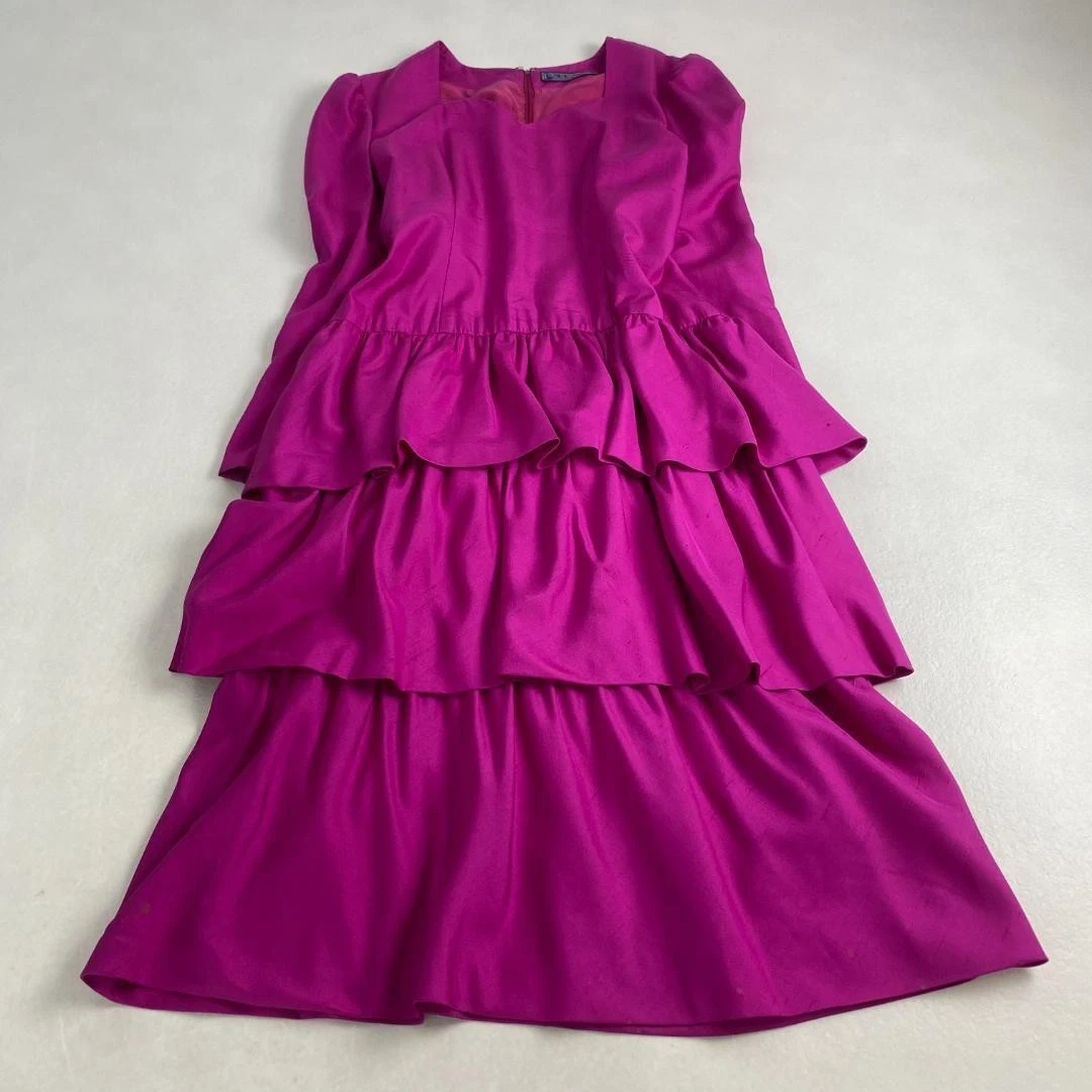 w3373 Abito lungo Givenchy scollo quadrato arricciato 100% seta lunghezza maxi rosa