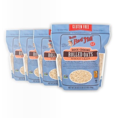 Bob's Red Mill Gluten Free Quick Cooking Rolled Oats, 28oz Pack of 4  Gluten ...