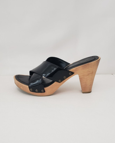 Via Spiga Black Patent Leather Sandals, Platform Heels, Made in Brazil, Size 6
