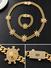 14K Gold Plated 8mm Cuban Link Necklace & Bra...