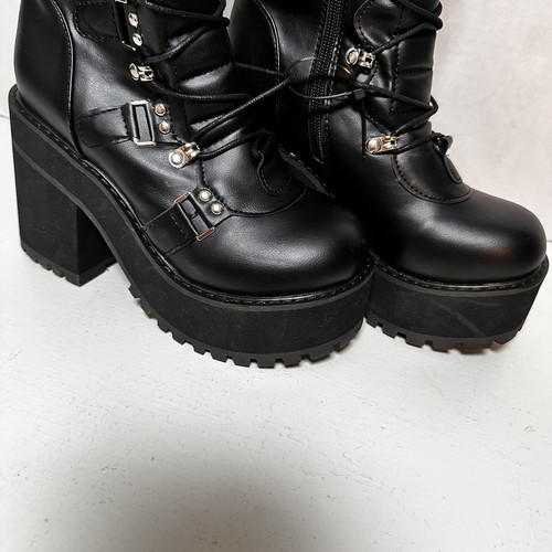 Black Goth Platform Cyber Punk Rock Boots Women's Sz 8 - Picture 3 of 8