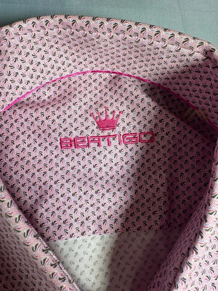 Bertigo платье рубашка мужская XL розовый длинным рукавом на пуговицах контраст манжеты хлопок - Изображение 2 из 4