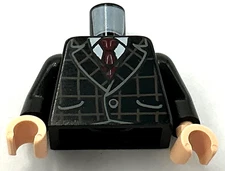 Lego New Minifigure Black Torso Suit Jacket with Dark Tan Checkered Lines Tie