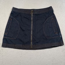 Abercrombie Fitch Denim Mini Skirt Womens 10 Dark Wash Zip Front Contrast Stitch