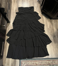 Lulus Women’s XL Black Strapless Layered Ruffle Solid Maxi Dress Zip Closure