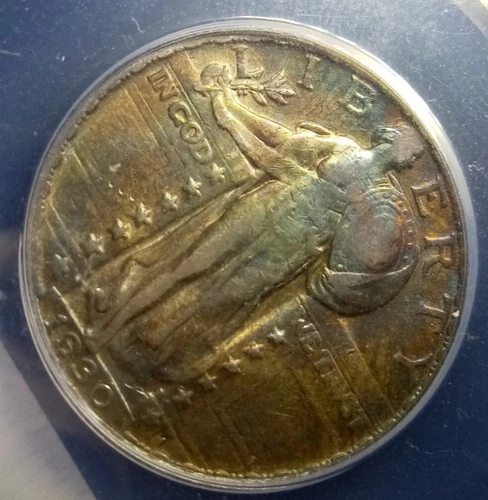 Rainbow 🌈 Toned Standing Liberty Quarter 90% Silver Certified ANACS VF 30