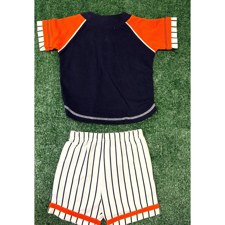 Conjunto de 2 pantalones cortos vintage Y2K pequeños pasos talla 24 M azul naranja osos de béisbol Foto 4 de 4