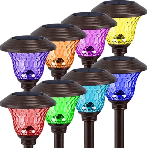 8 Pack Solar Pathway Lights with Color Changing Garden Yard Light Outdoor Met...