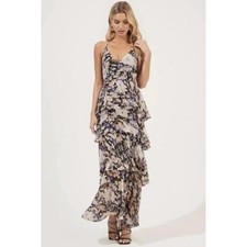 ASTR the Label Rosana Floral Tiered Ruffle Maxi Dress Black Small
