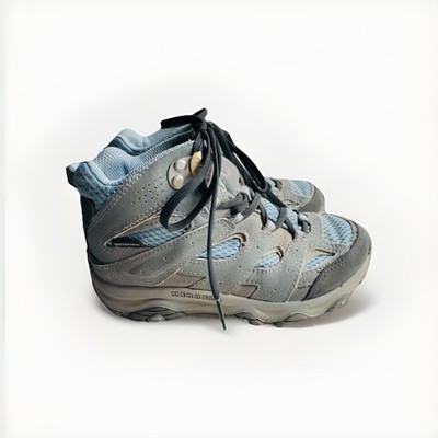 Merrell Shoes Boys Moab Mid Waterproof hiking boots US Size 1.5 Gray Blue