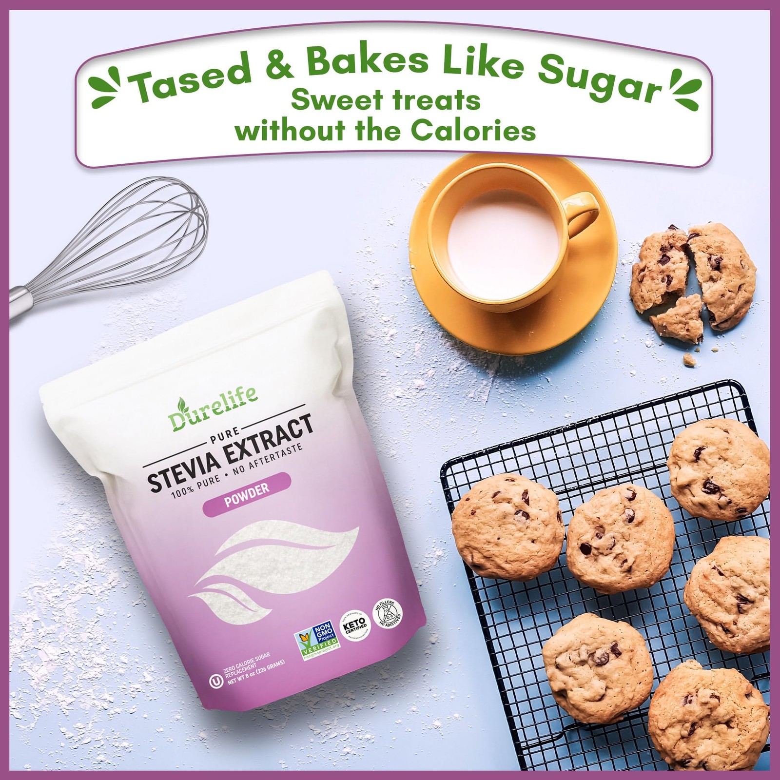 Durelife 100% Pure stevia extract sweetener 8 oz | No Erythritol NON-GMO Proj...