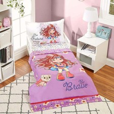 Precious Moments 4 Pc Toddler Bedding Set Isabella Super Hero and Her Dog