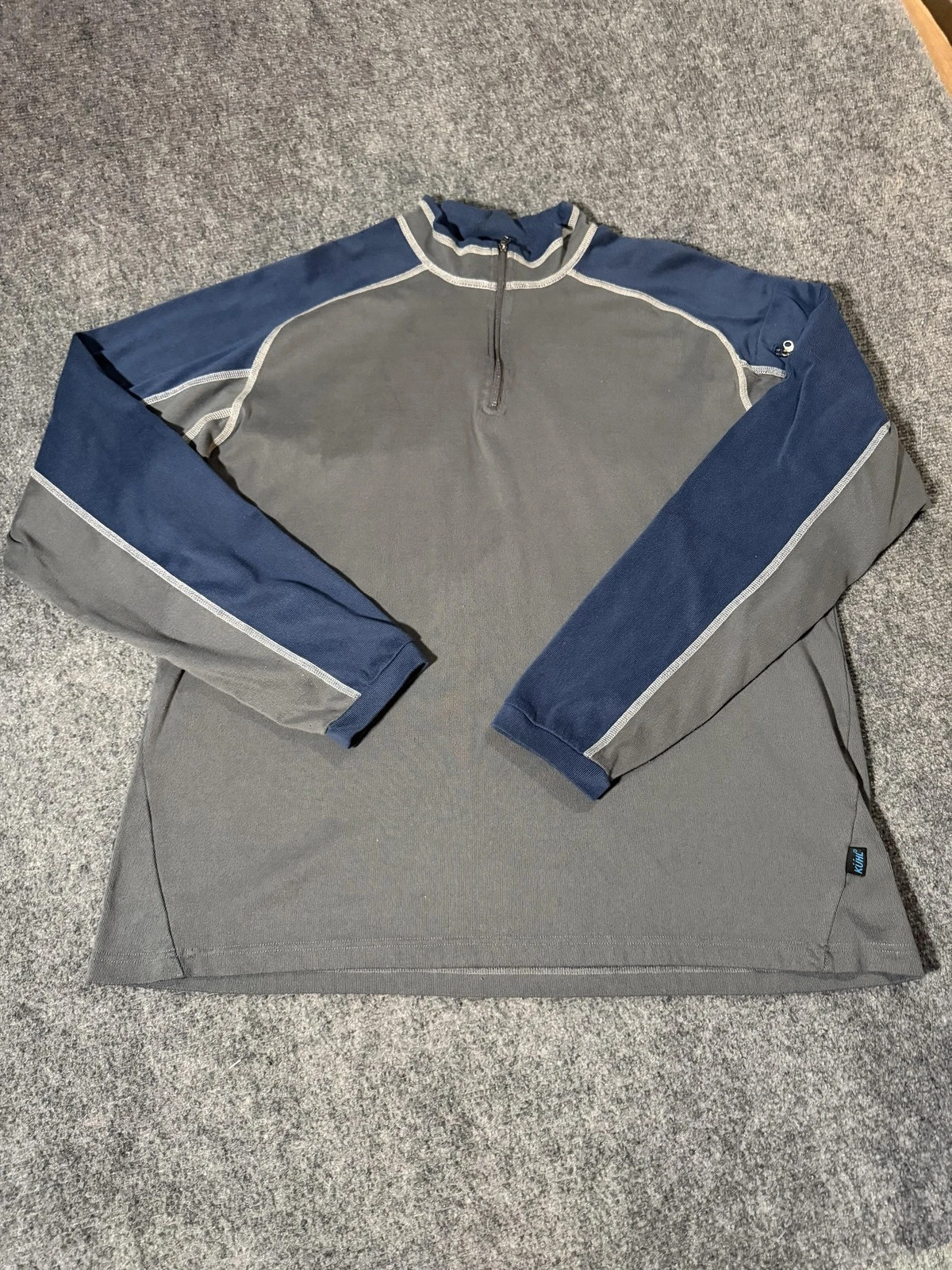 Kuhl Technikore Pullover Shirt Mens 2XL Gray Blue 1/4 Zip Long Sleeve Hiking