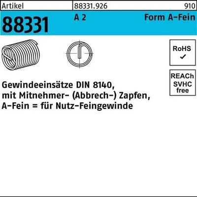 Gewindeeinsatz R 88331 FormA-Fein M12x1,25x18 A 2 15 Stück AMECOIL