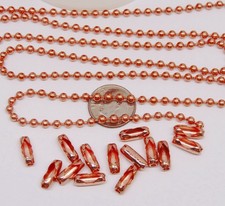 25 Feet 3.2mm 6 Pure COPPER BALL CHAIN BULK LOT Made in USA 25 connectors