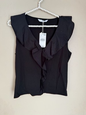MANGO Black Sleeveless Women s Shirt Ruffle Tank Top NWT Sz M
