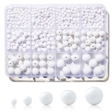 1200pc White Acrylic Pony Beads 4/6/8/10/12mm Round Craft Jewelry Spacer Beads