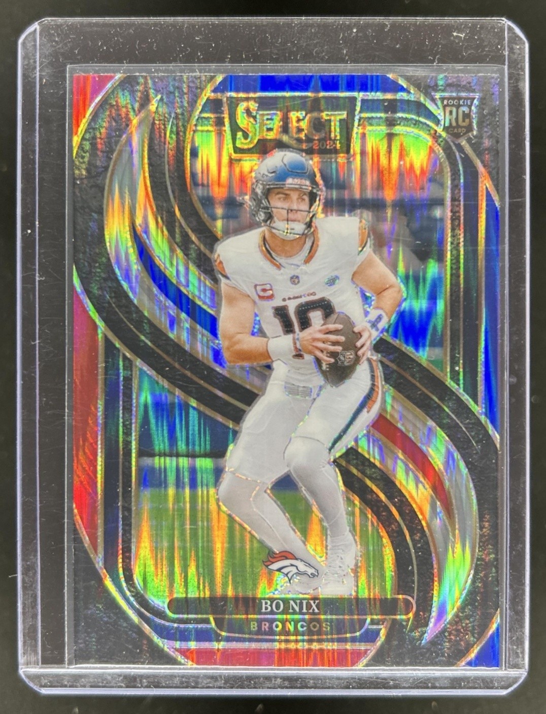 2024 Panini Select Bo Nix Premier RC Red and Blue Prizm Shock #117 Broncos