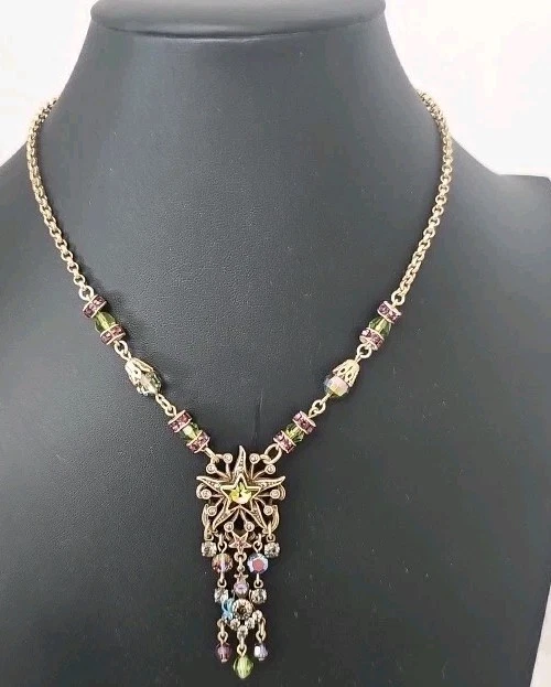 Kirks Folly Necklace Star Crystals  Statement Aurora Borealis Stones Dangle  - Image 3 of 4