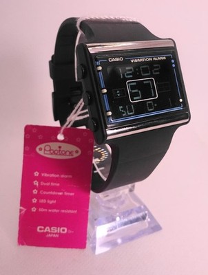 CASIO POPTONE LDF 10 Tagged Unused Working Beautiful Black Watch S156 from Japan