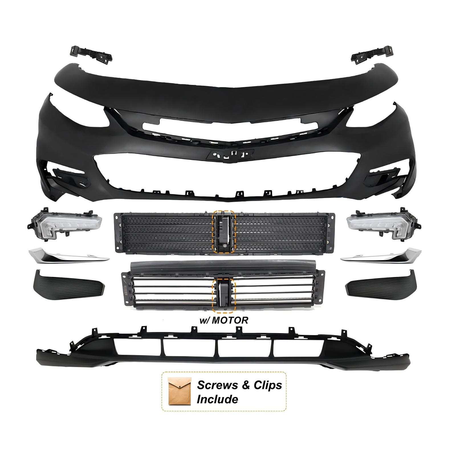 Front Bumper Cover Grill Assembly For 2016-2018 Chevrolet Malibu Grille Shutter