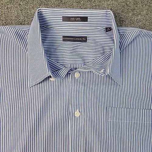 Damon Men's Long-Sleeve Button-Up Dress Shirt Size 18 34/35 Blue Stripes - Picture 2 of 13