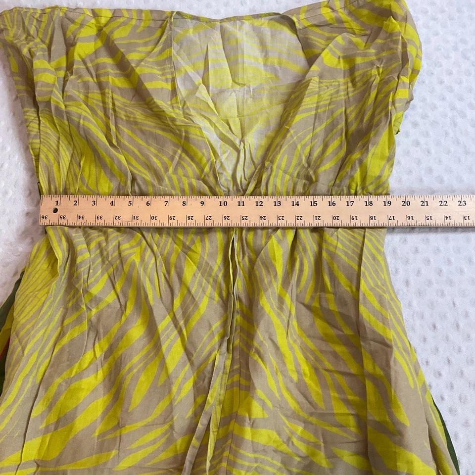 NWT Banana Republic Yellow V-Neck Drawstring Patterned Kaftan Moomoo Coverup XS - Image 3 of 4