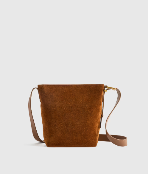 NWT QUINCE ITALIAN SUEDE LEATHER BUCKET BAG CROSSBODY WHISKEY HANDBAG MSRP $120