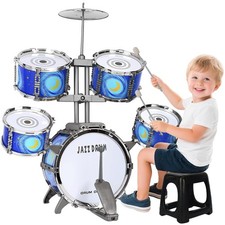 Upgraded Kids Drum Set for Toddlers 3-5 Plastic Toys Jazz Drum with Stool