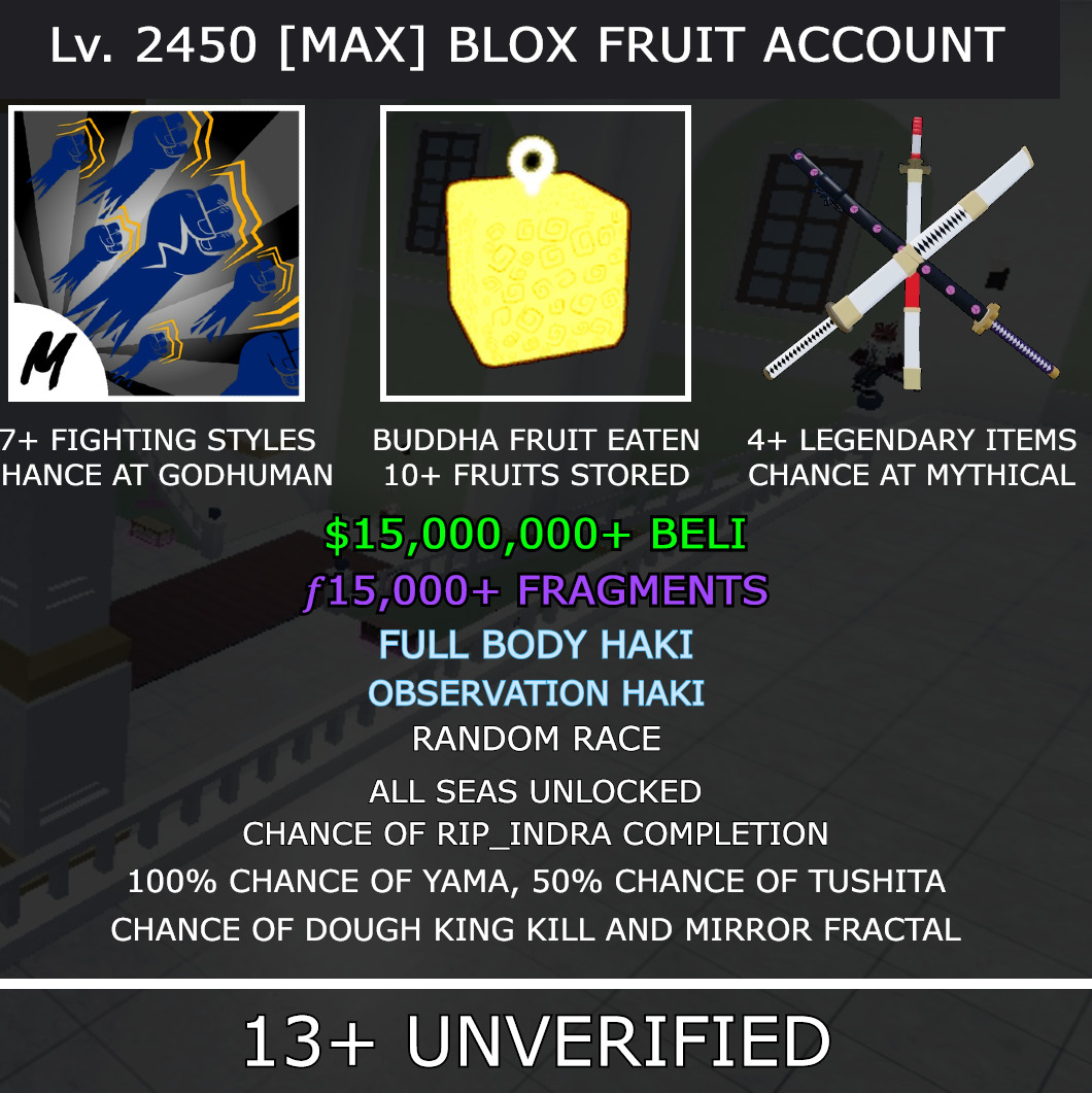 🍊🔥BLOX FRUIT ROBLOX ACCOUNT [LV. 2450] [MAX], GODHUMAN, FRUTAS