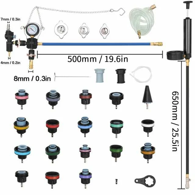 TESTER DI PRESSIONE PROVA RADIATORE KIT 28 PEZZI TEST PROFESSIONALE PER OFFICINE - Immagine 4 di 4