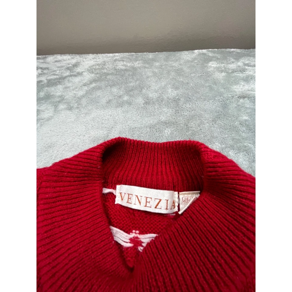 Рождественский винтажный женский свитер Venezia 2X красный в горошек щенок графическая новинка - Изображение 3 из 4