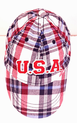 Est. 1989 Place Cap Hat Toddler L 2-4T Plaid Red, White & Blue USA - Picture 2 of 6
