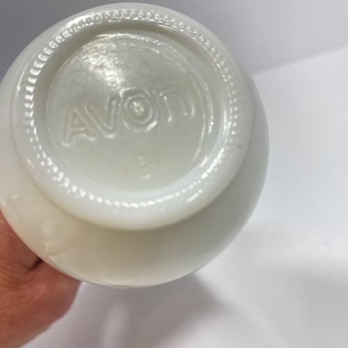 Botella y tapón de aceite de baño de espuma Avon Milk Glass & Blue Moonwind 1972 de colección - Imagen 6 de 10