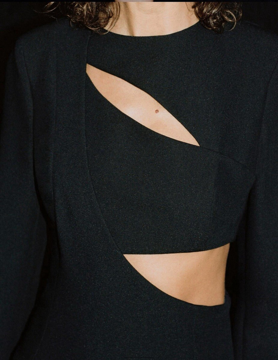 ZARA WOMAN SS24 BLACK CREPE CUT-OUT MINI DRESS BLACK SZ. XS