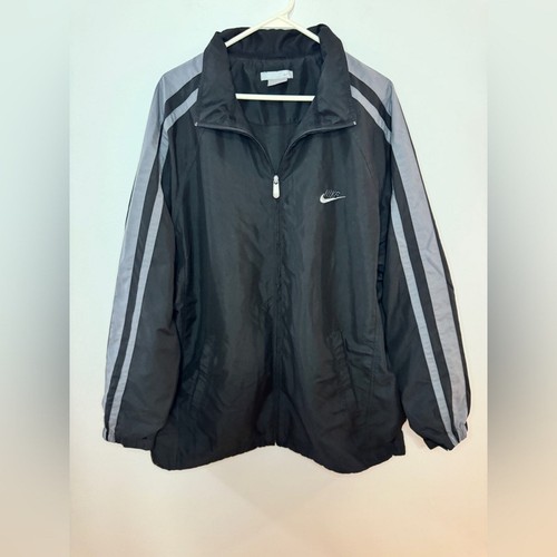 Pre-Owned XL Nike Vintage Black and Grey Zip Up Windbreaker Jacket - Picture 2 of 12