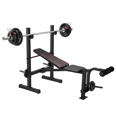 Adjustable Weight Bench Set with Squat Rack, Leg Extension Flat Incline Decline