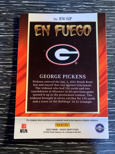 2022 Select Draft Picks Football #EN-GP George Pickens EN FUEGO 1AB - Picture 2 of 2