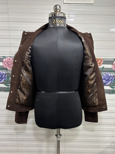 Men 100% Real Suede Leather Dark Brown Trucker Jacket Denim Style Classic Jacket - Picture 4 of 15