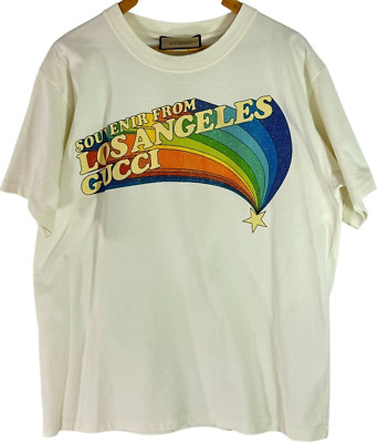 GUCCI White Cotton Souvenir from Los Angeles Men's T-shirt Made in