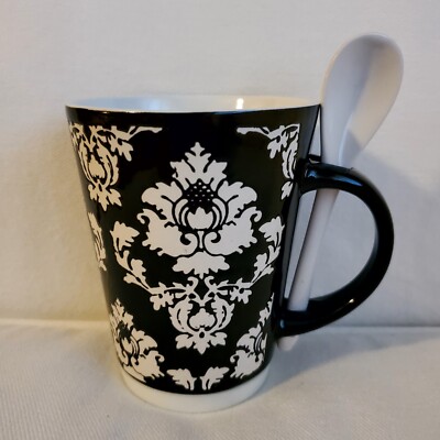 Black And White Damask Design Pier 1 Coffee Mug With Spoon | eBay