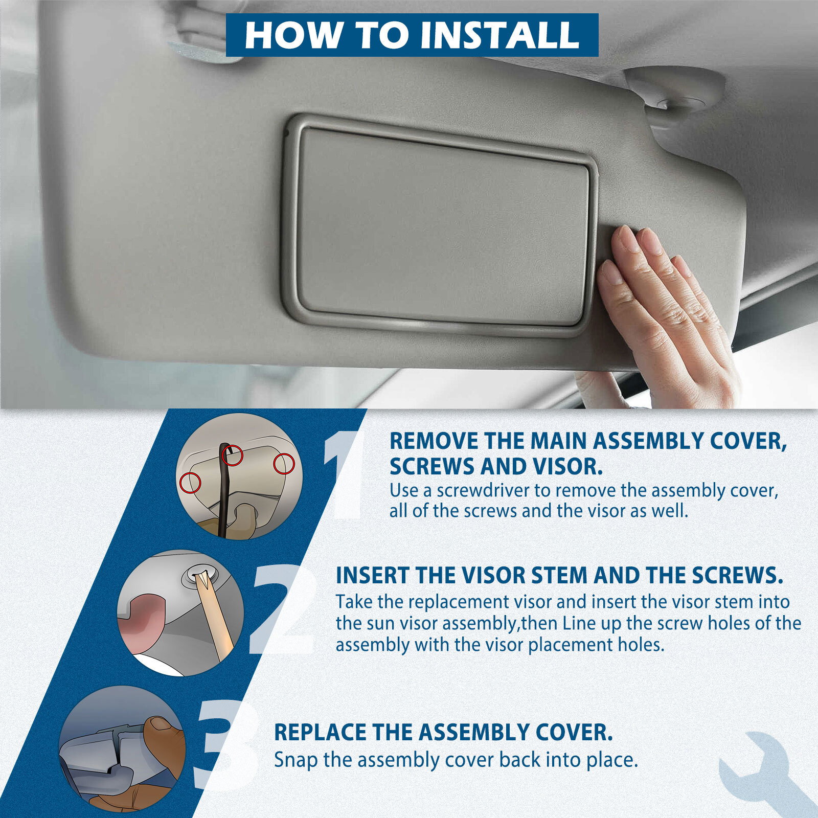 For Toyota Sun Visors LH RH w/Extensions & Mirrors Med Gray NEW