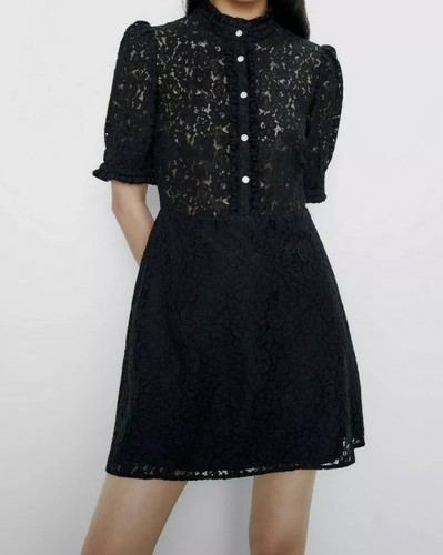 ZARA Lace Dress With Jewel Button Size 