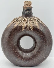 Donut Ring Art Pottery Decanter Flask Jug Bottle Bush