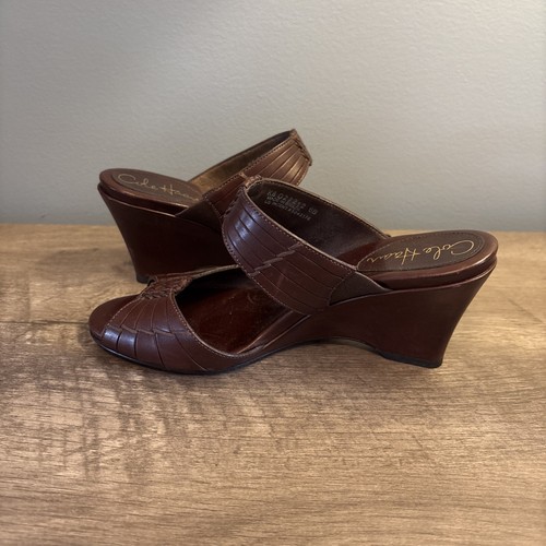 Cole Haan Air Huarache Slide Wedge Sandal Womens Size 6B Slip On Leather Carob - Picture 7 of 11